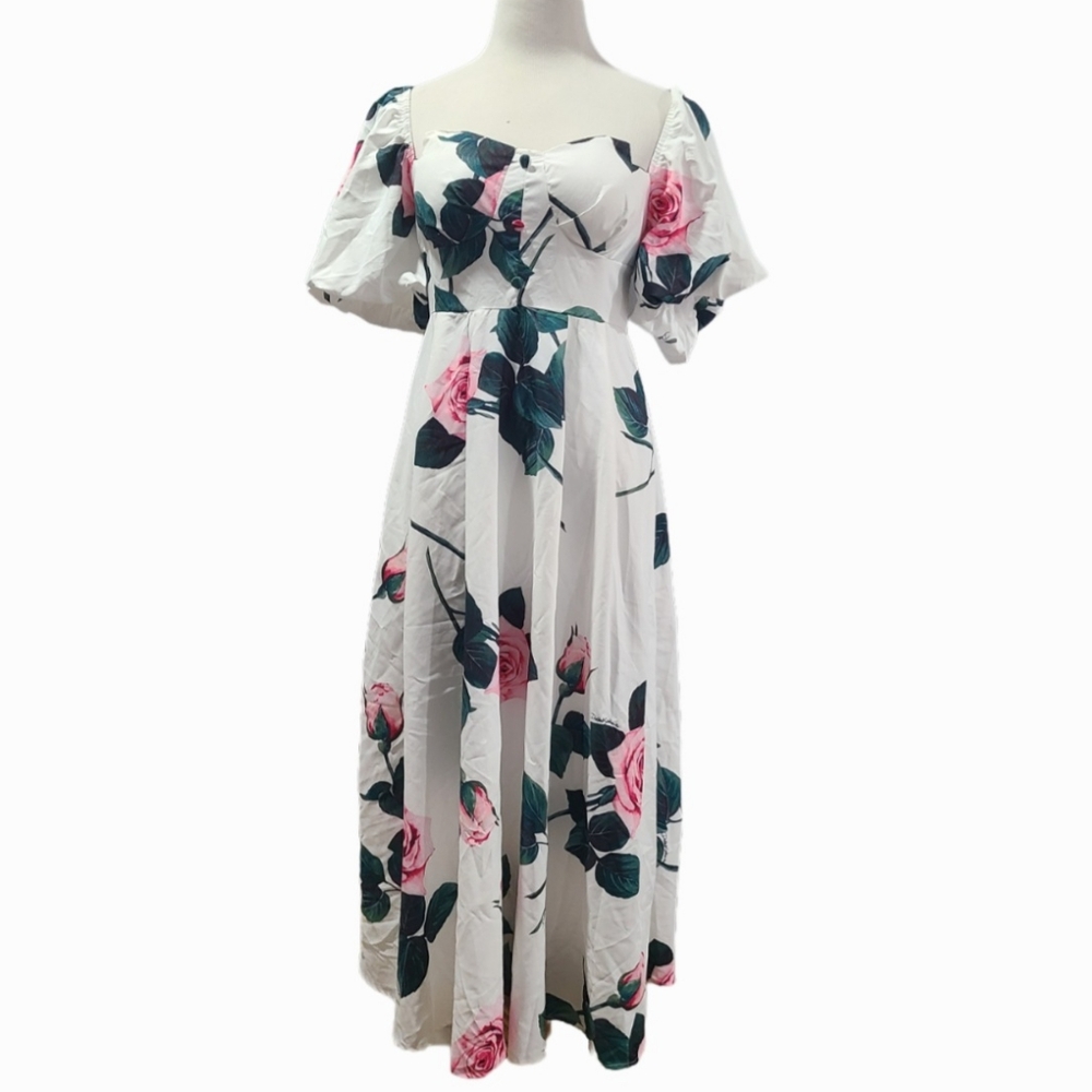 Floral White and Pink Maxi Dress